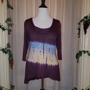 Maroon blue yellow long sleeve top with studs L